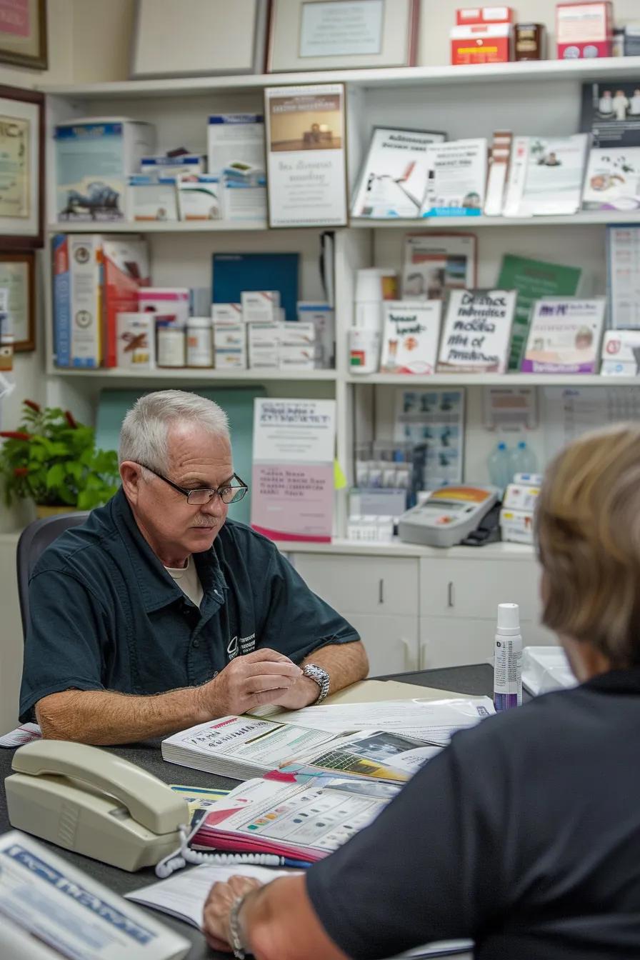 een zorgzame arts besprekend met een patiënt in een professionele dokterspraktijk, omringd door medische folders en een digitaal scherm, terwijl ze de risico's van het gelijktijdig gebruik van cialis en andere medicijnen zoals finasteride en benzodiazepines benadrukken.